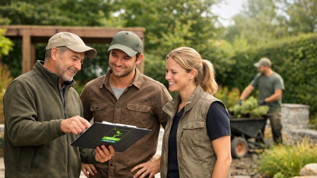 Membres du réseau de paysagistes Mikoriz travaillant sur un chantier.